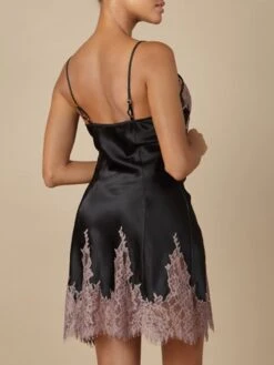 Stretch Seide Nachthemd IDYLLE Von Marjolaine -MAISON LEJABY Verkaufsgeschäft stretch seide nachthemd idylle 4idy0101 schwarz macchiato marjolaine 1 1