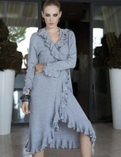 Hausmantel Mittellang MARISA Merinowolle Kaschmir Von Paolucci -MAISON LEJABY Verkaufsgeschäft strickmantel kurz grau marisa paolucci 3 1