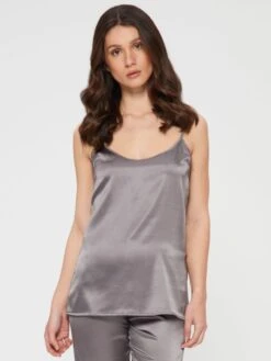 Seidentop SETA No. 6 Von Chiara Fiorini -MAISON LEJABY Verkaufsgeschäft top seide dunkelgrau gc184 chiara fiorini