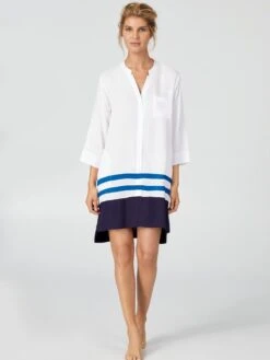 Viscose Sleepshirt ESCAPE Weiß-blau Von Donna Karan Sleepwear -MAISON LEJABY Verkaufsgeschäft viscose sleepshirt weiss di337303 donna karan 1 1